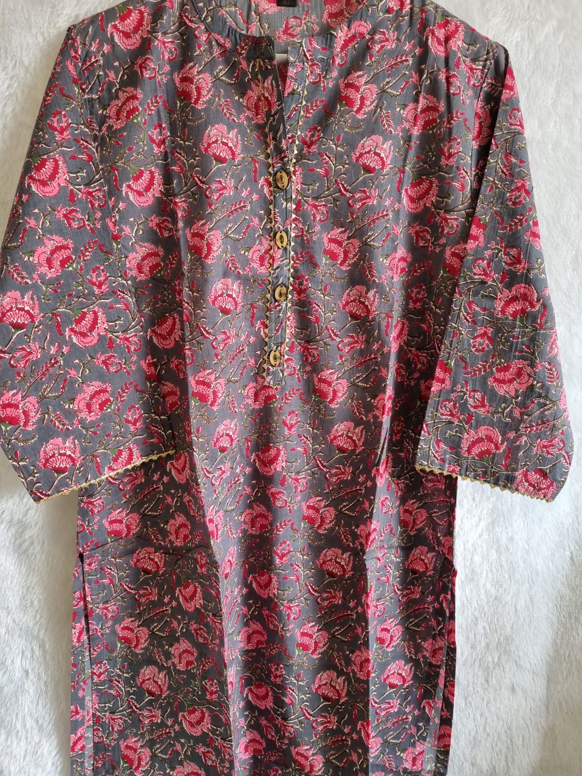 Grey & Pink Cotton Kurti