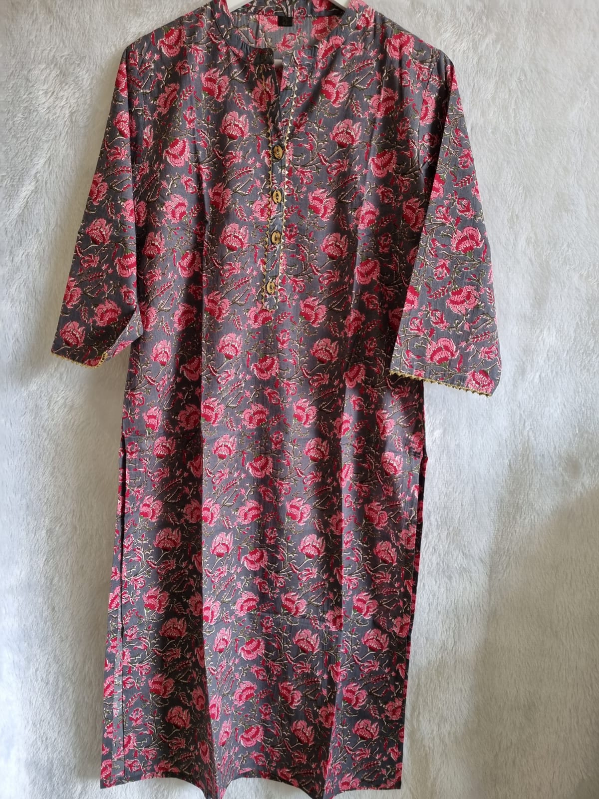 Grey & Pink Cotton Kurti