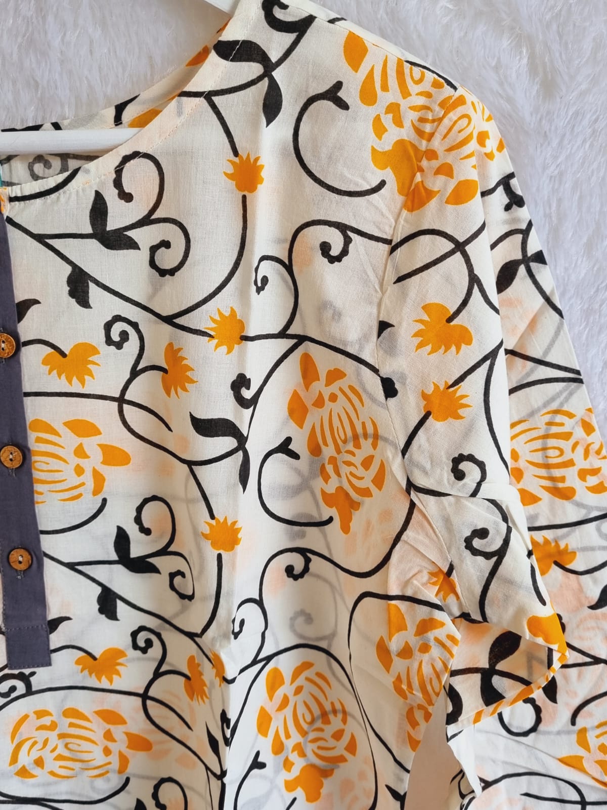 Pure Cotton Off-white Printed Kurti