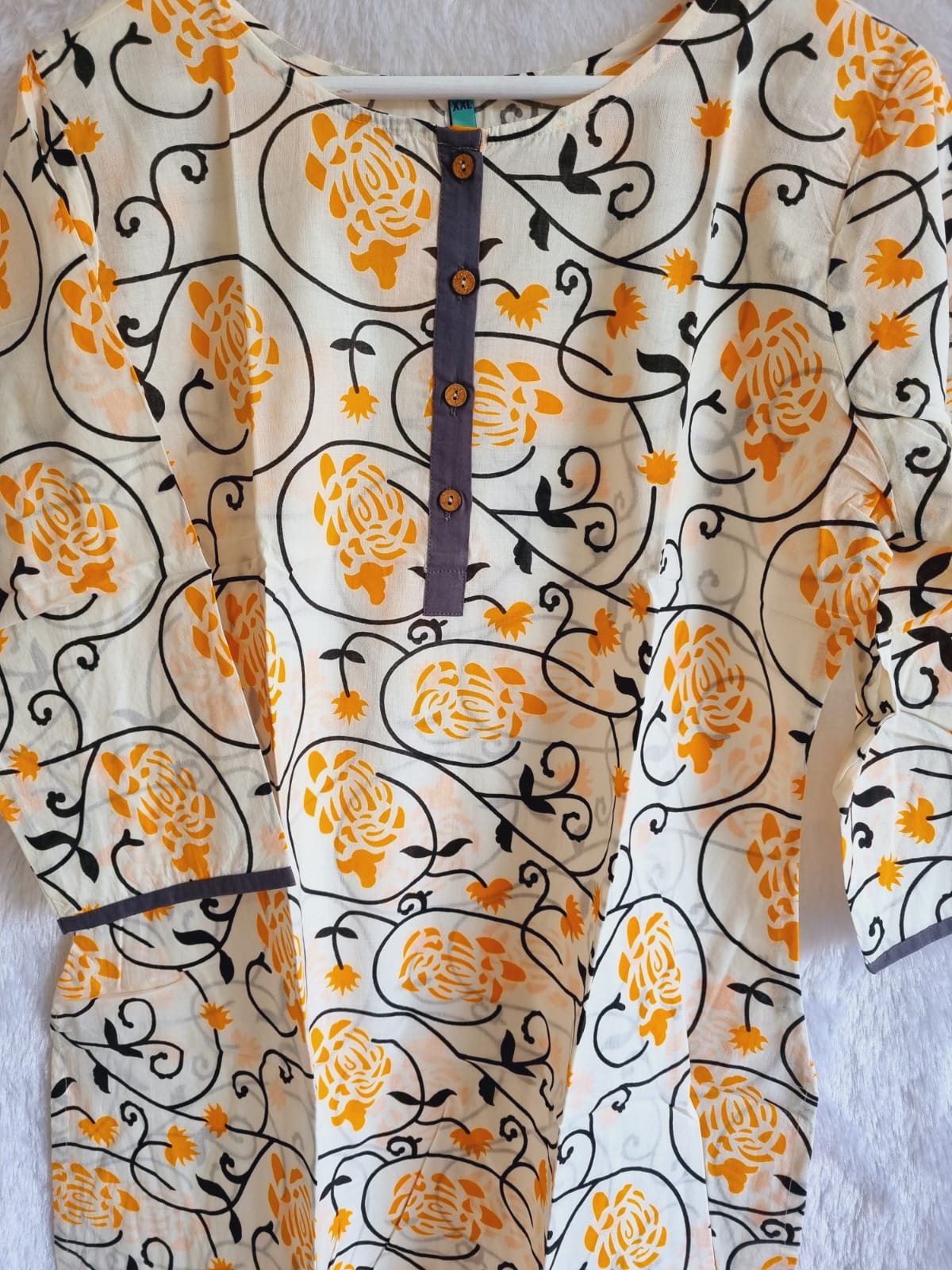 Pure Cotton Off-white Printed Kurti
