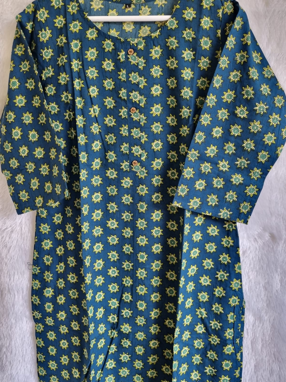 Green Cotton Kurti with Flower Print