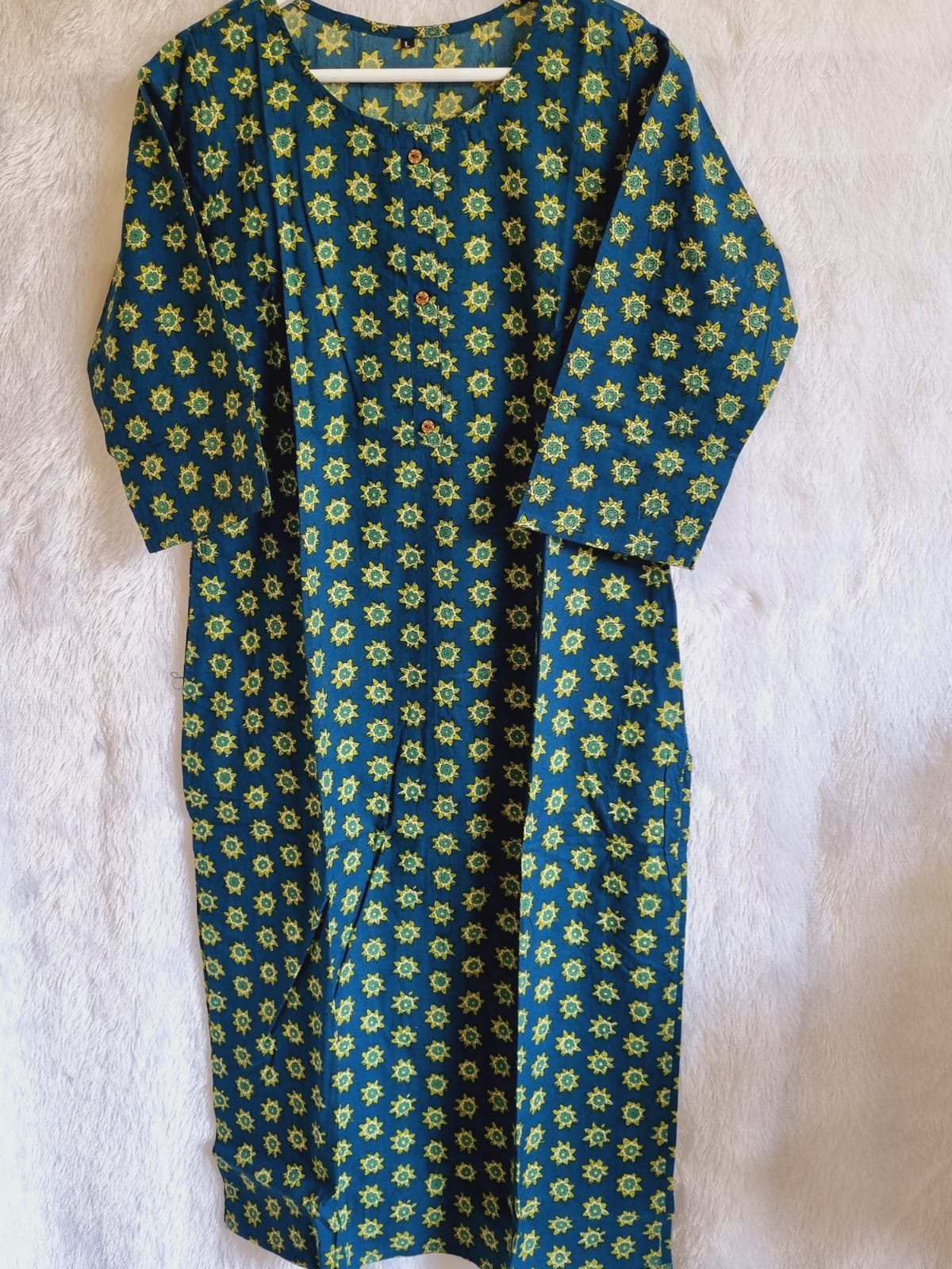 Green Cotton Kurti with Flower Print