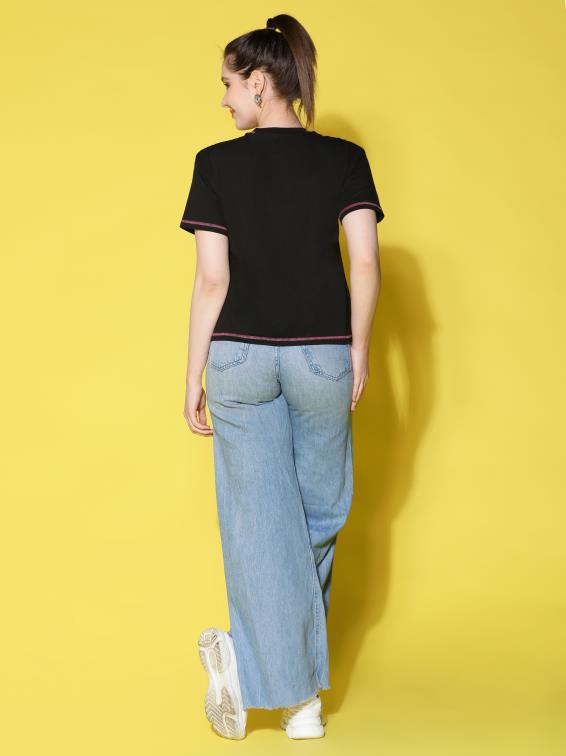 Black Cotton Printed T-shirt