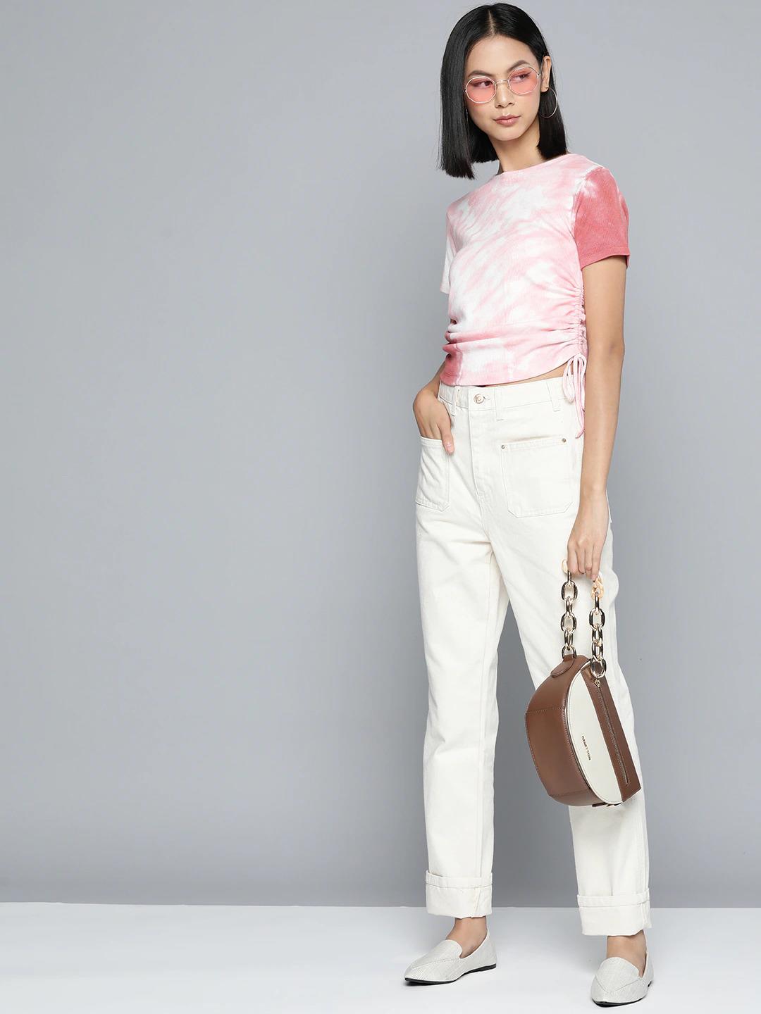 Pink Two Tone Stretchable Crop Top