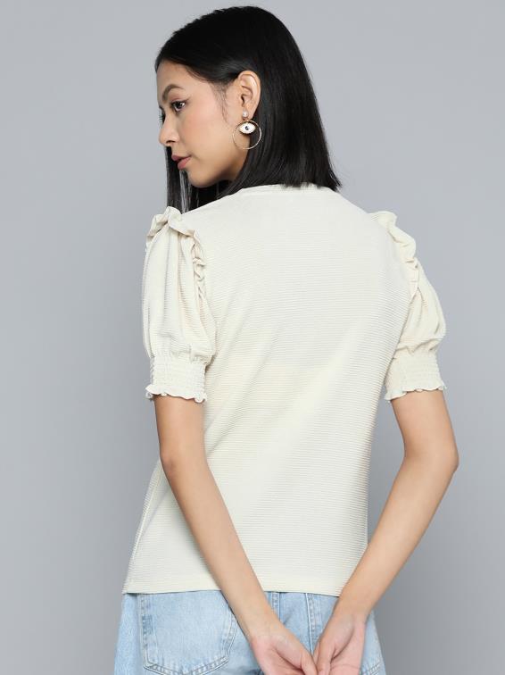 Viscose Beige V-Neck Top for Versatile Style