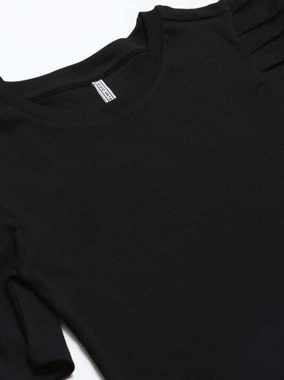 Stretchable Puff Sleeves Black Top