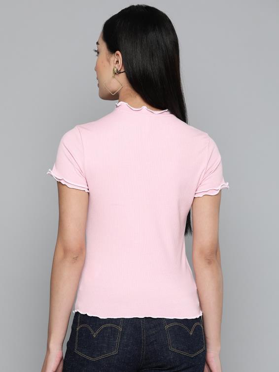 Pretty in Pink: Stretchable High Neck Top for Effortless Elegance