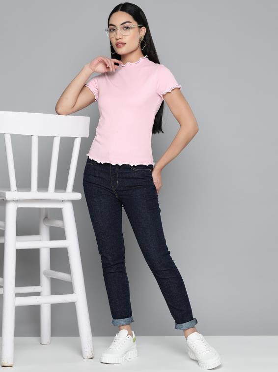 Pretty in Pink: Stretchable High Neck Top for Effortless Elegance