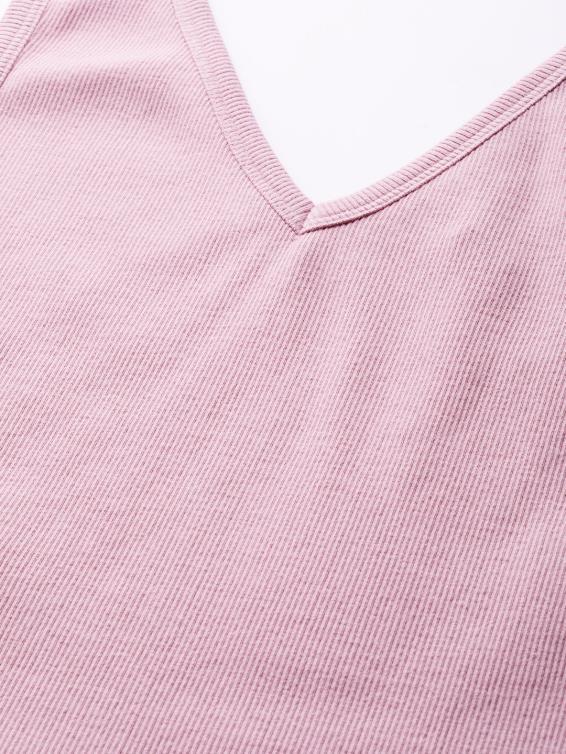 Pink V-neck Sleeveless Ribbed Crop Top
