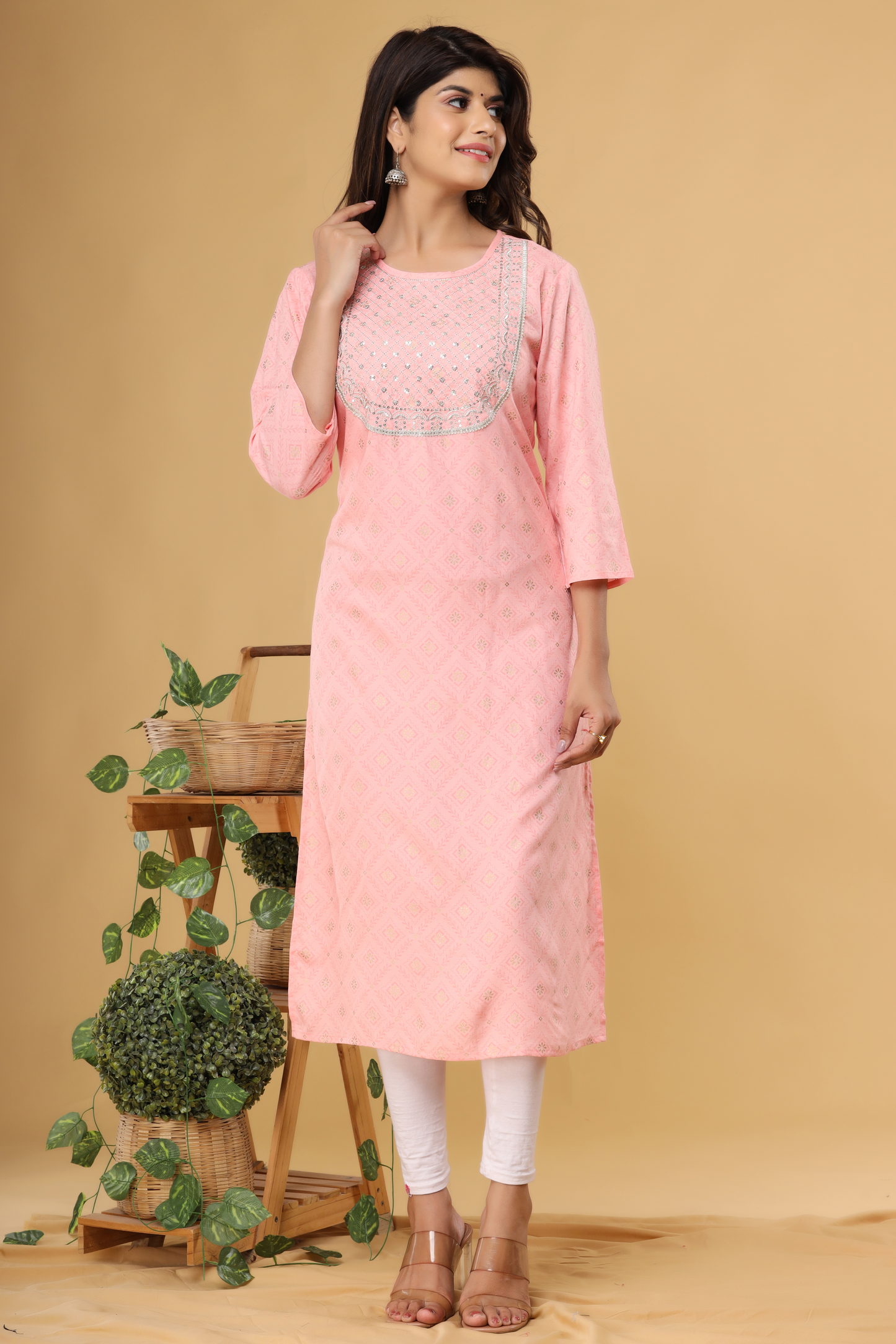 Pink Kurta with Beautiful Yoke Work