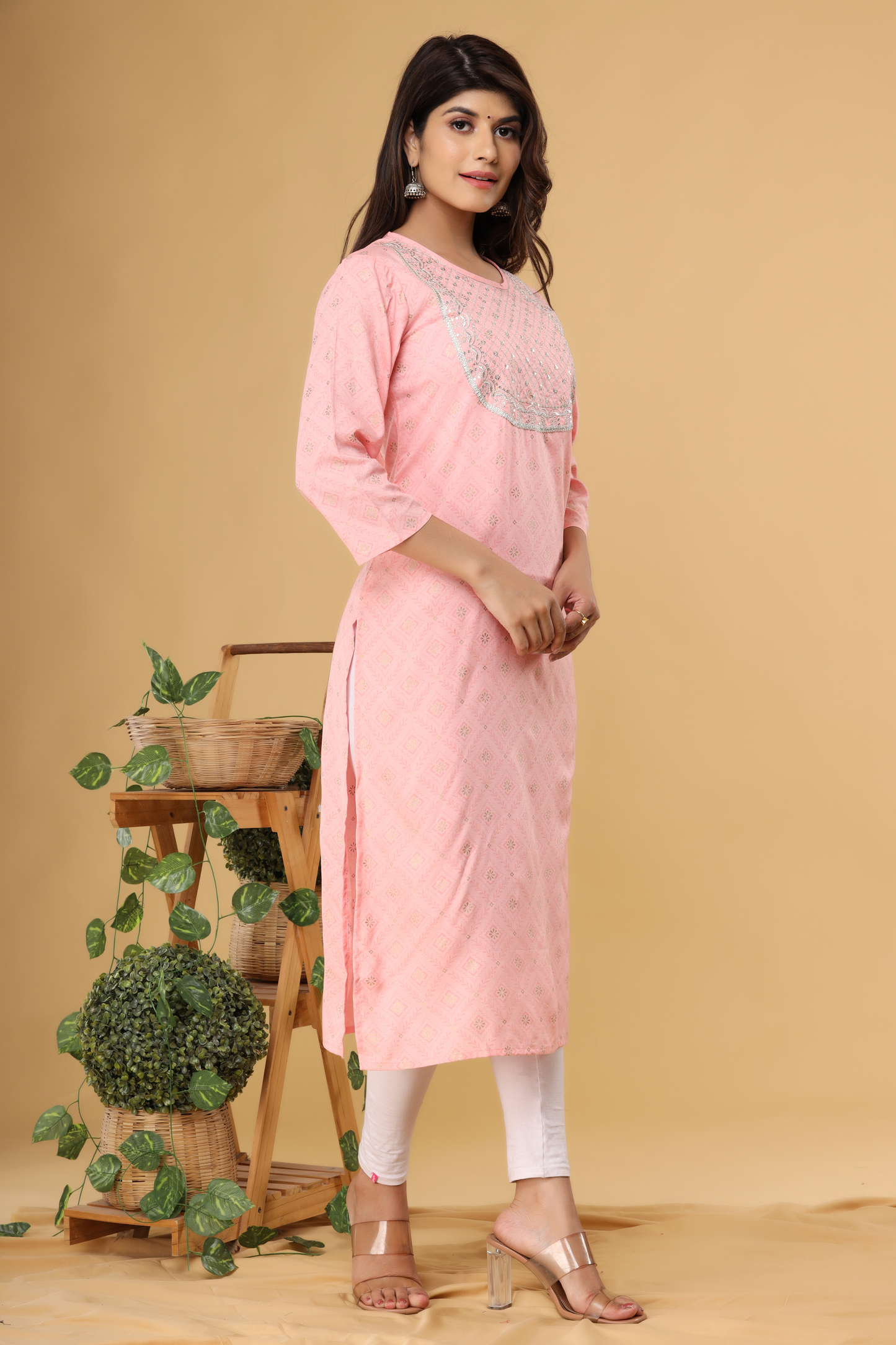 Pink Kurta with Beautiful Yoke Work