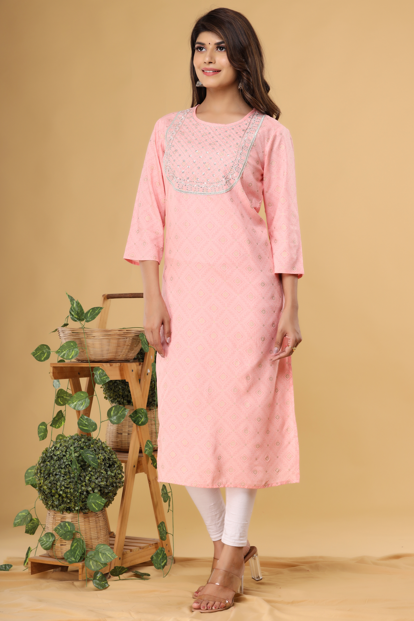 Pink Kurta with Beautiful Yoke Work