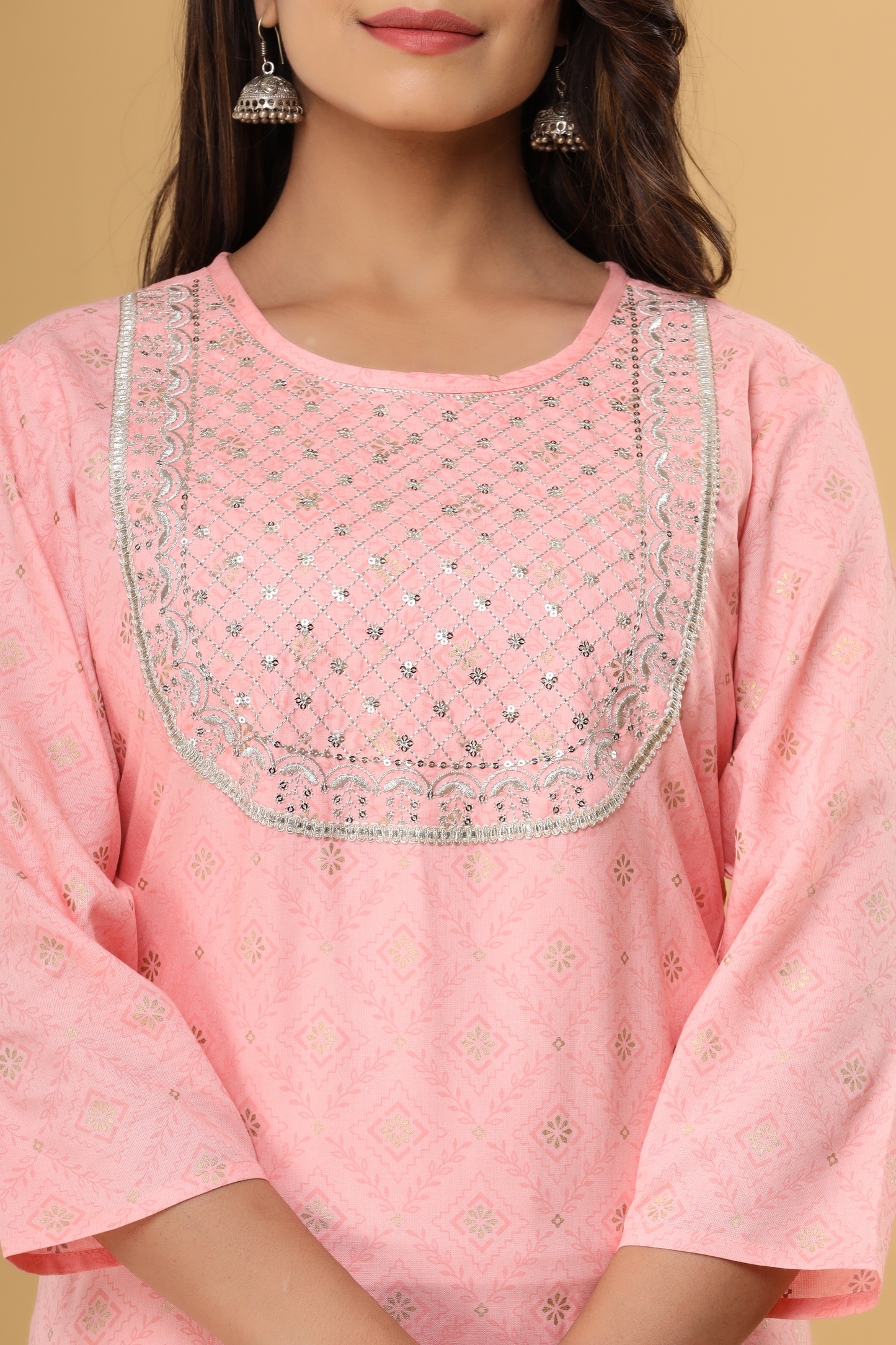 Pink Kurta with Beautiful Yoke Work