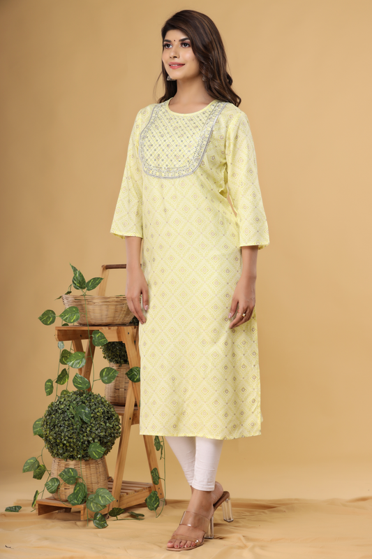 Lemon Yellow Yoke Design Kurta