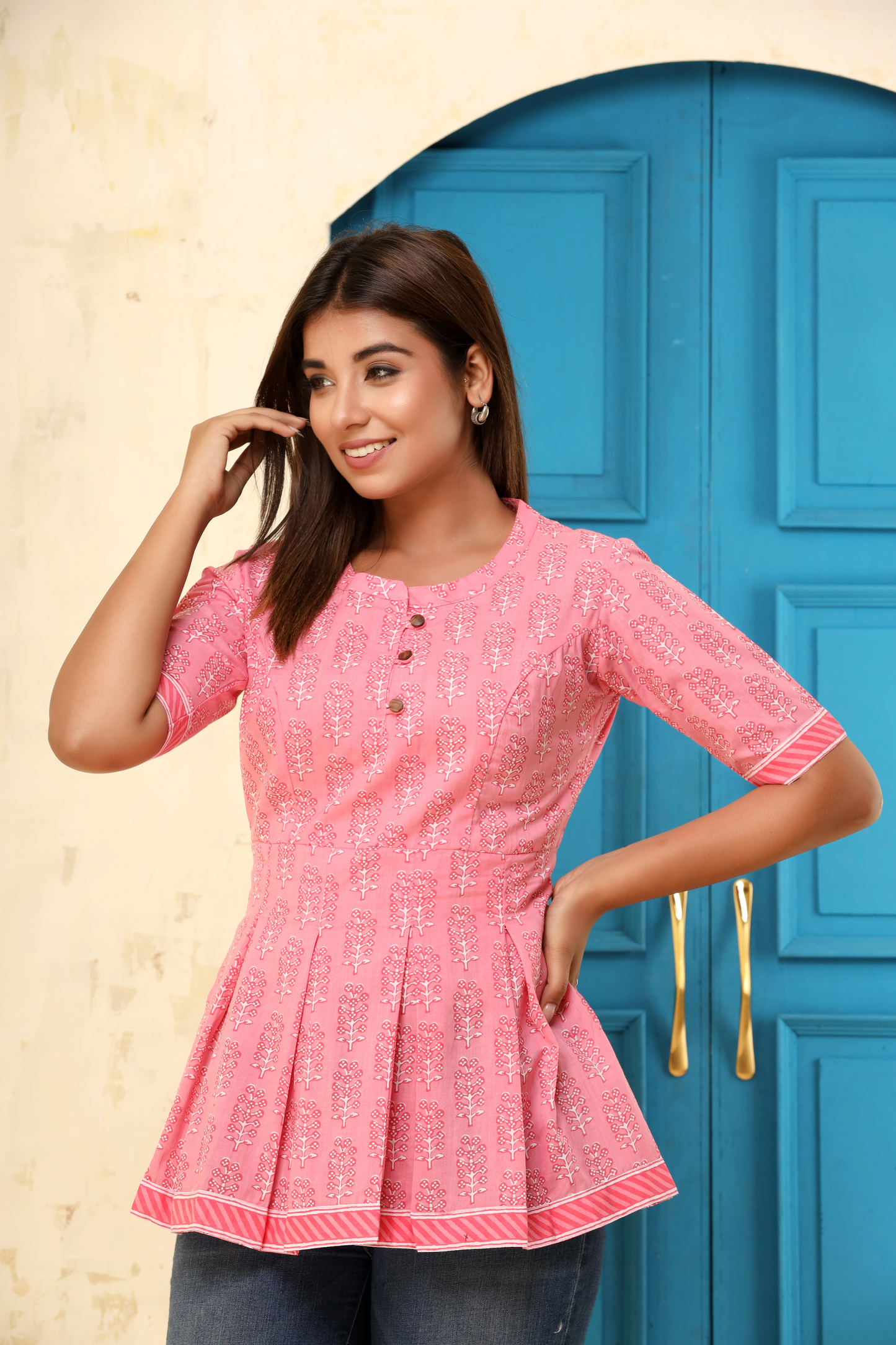 Pink Short Tunic in Pure Cotton