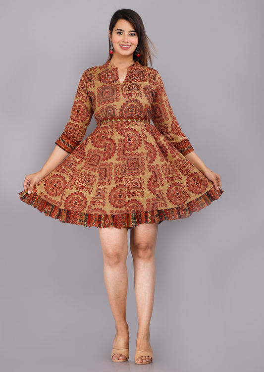 Maroon Cotton Kurti Dress with Full Sleeves & Delicate Work