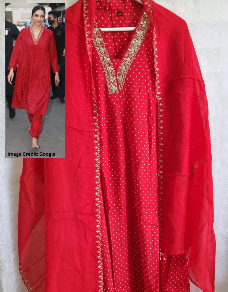 Beautiful Red Bollywood Inspired Deepika Style Kurta Set in Pure Muslin