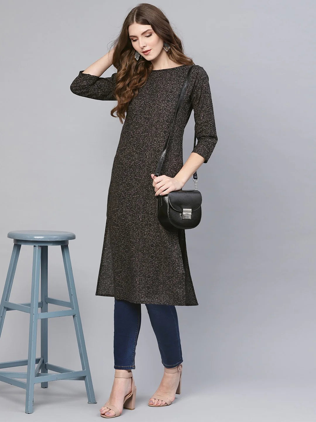 Dark Grey or Charcoal Black Pure Cotton Kurti