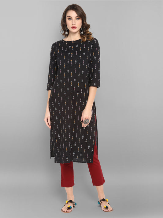 Black Ikkat Cotton Kurta