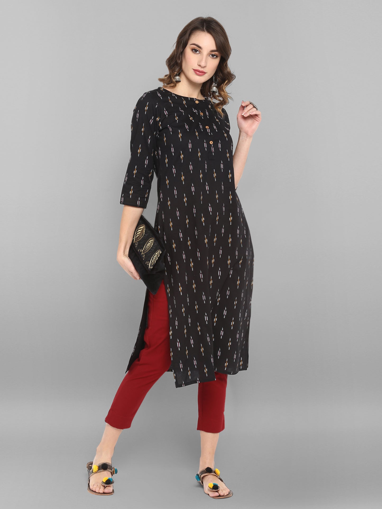 Black Ikkat Cotton Kurta