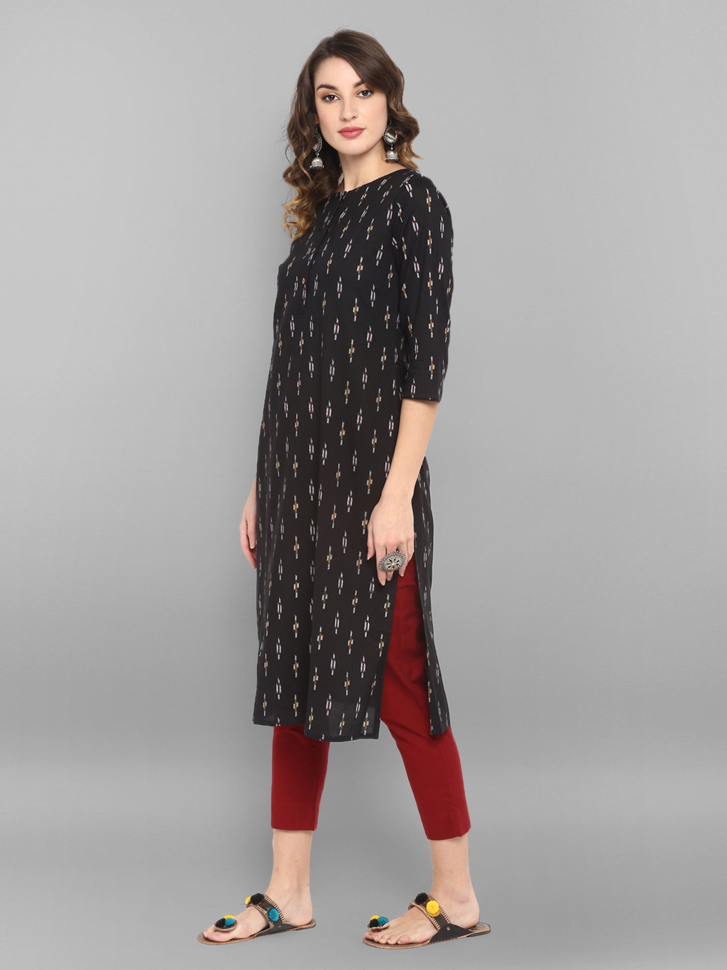 Black Ikkat Cotton Kurta