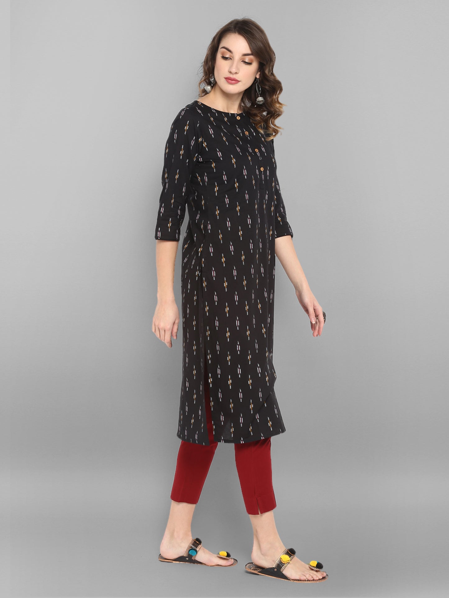 Black Ikkat Cotton Kurta