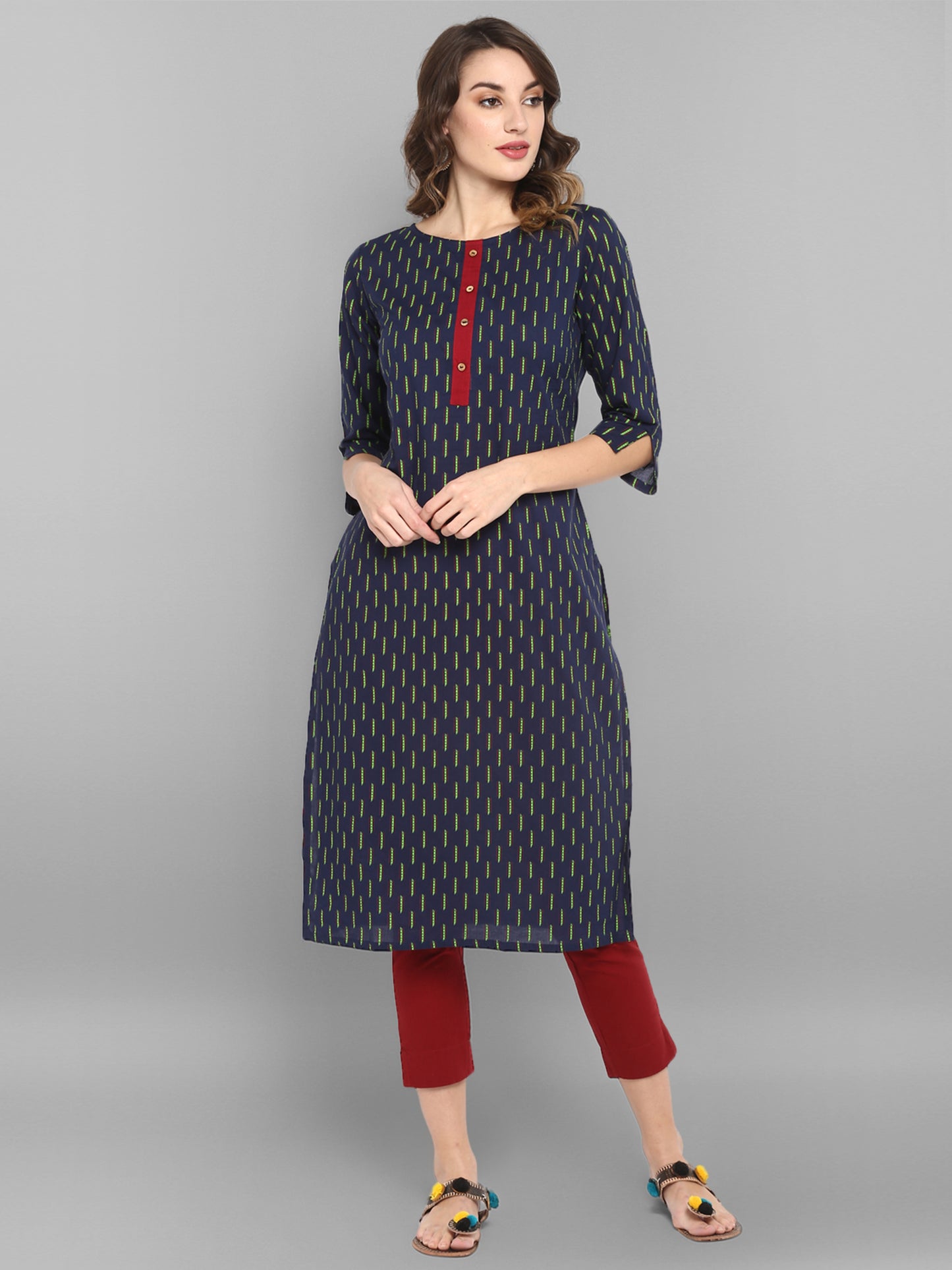 Blue Ikat Pure Cotton Straight Kurta