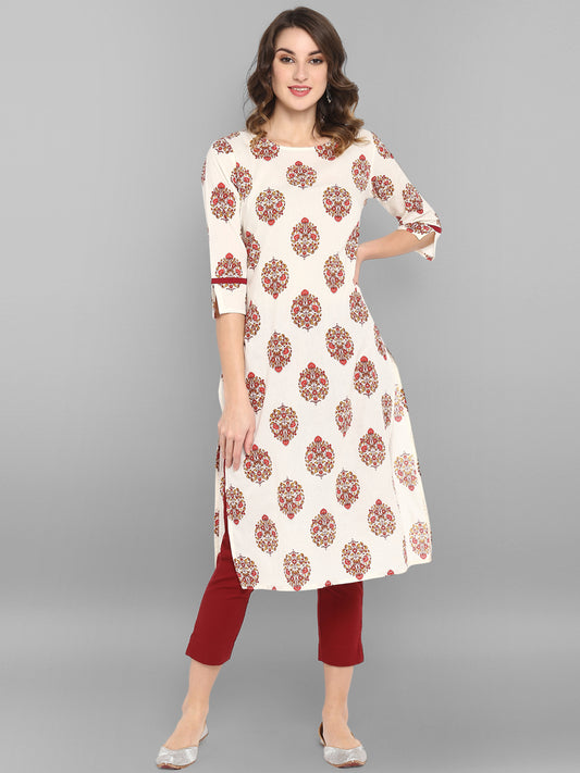 White Cotton Floral Blockprint Kurta