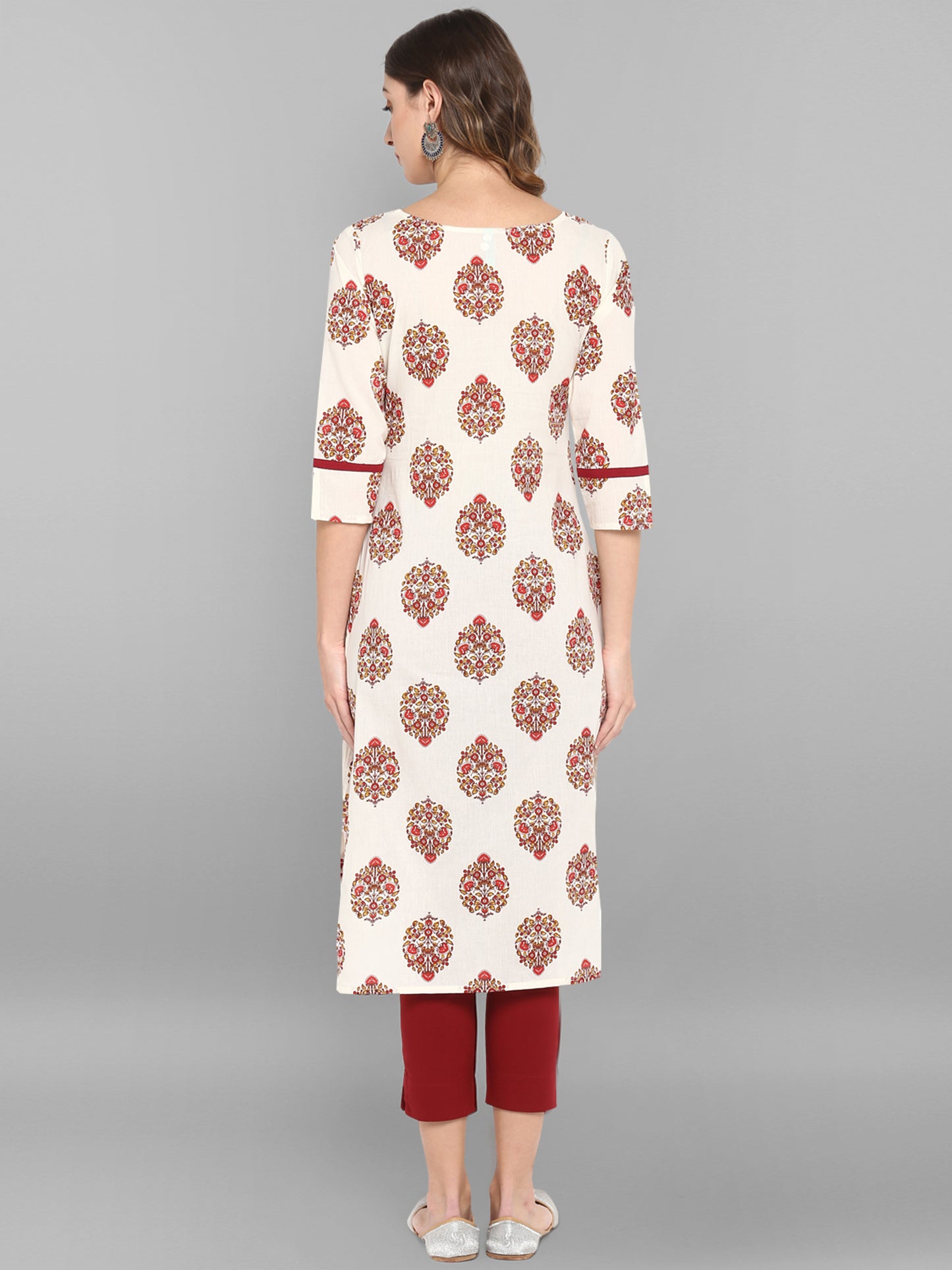 White Cotton Floral Blockprint Kurta