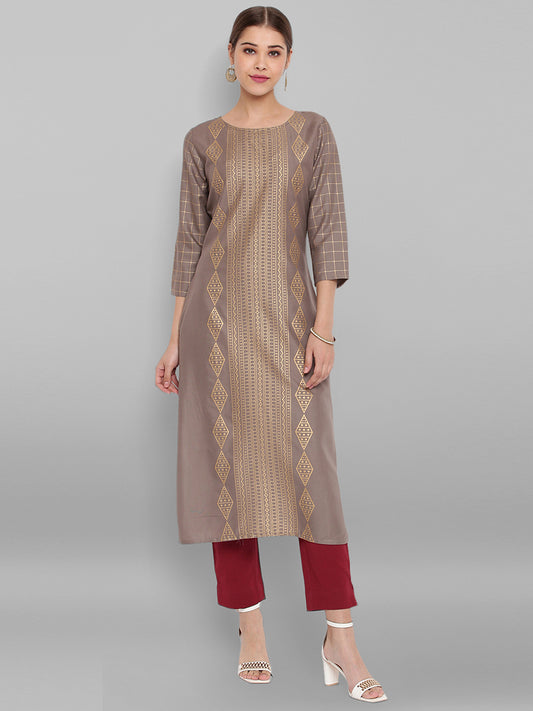 Golden Grey Rayon Ethnic Motifs Kurta