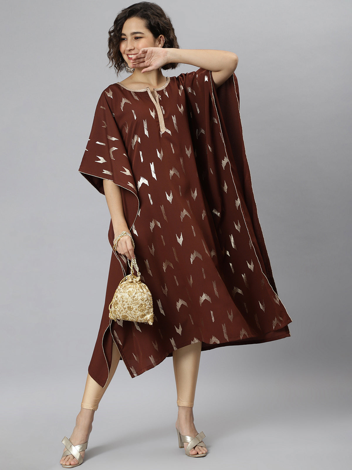 Brown Poly Crepe Kaftan Kurta