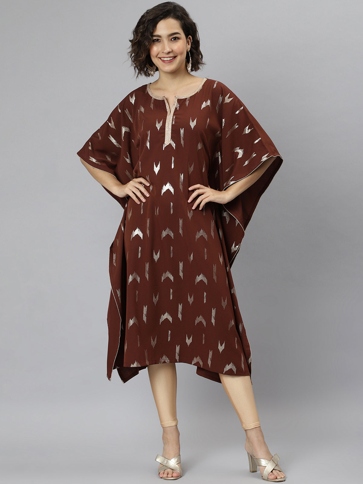 Brown Poly Crepe Kaftan Kurta