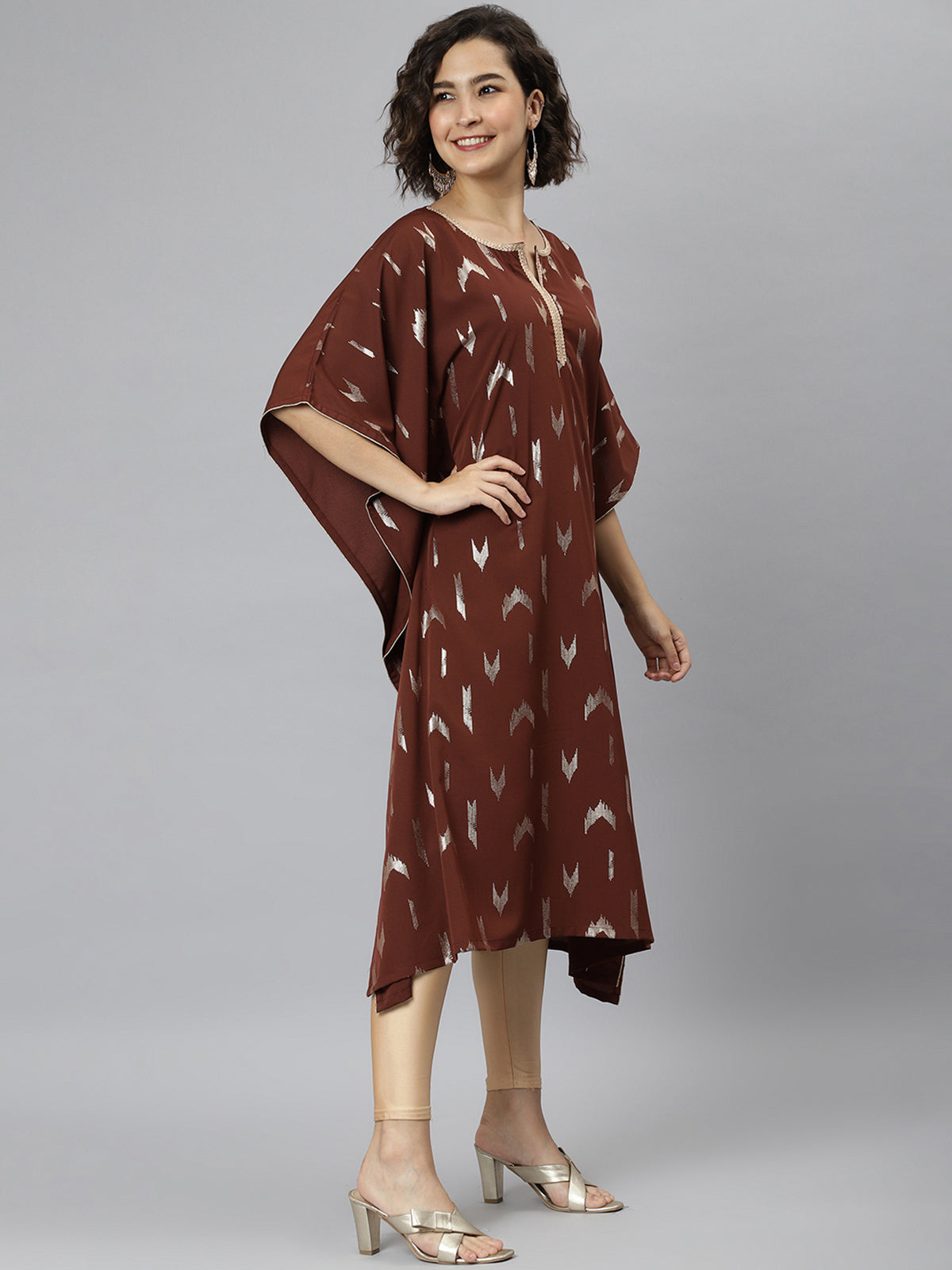 Brown Poly Crepe Kaftan Kurta