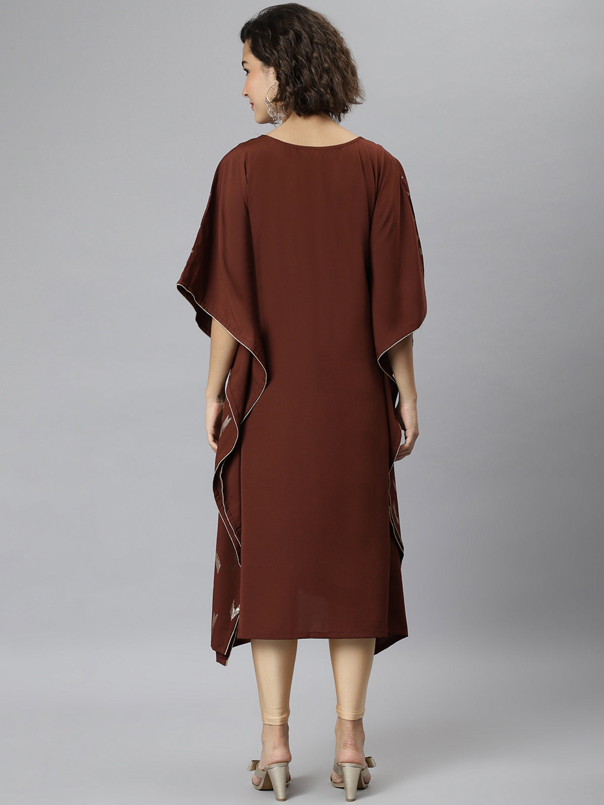 Brown Poly Crepe Kaftan Kurta