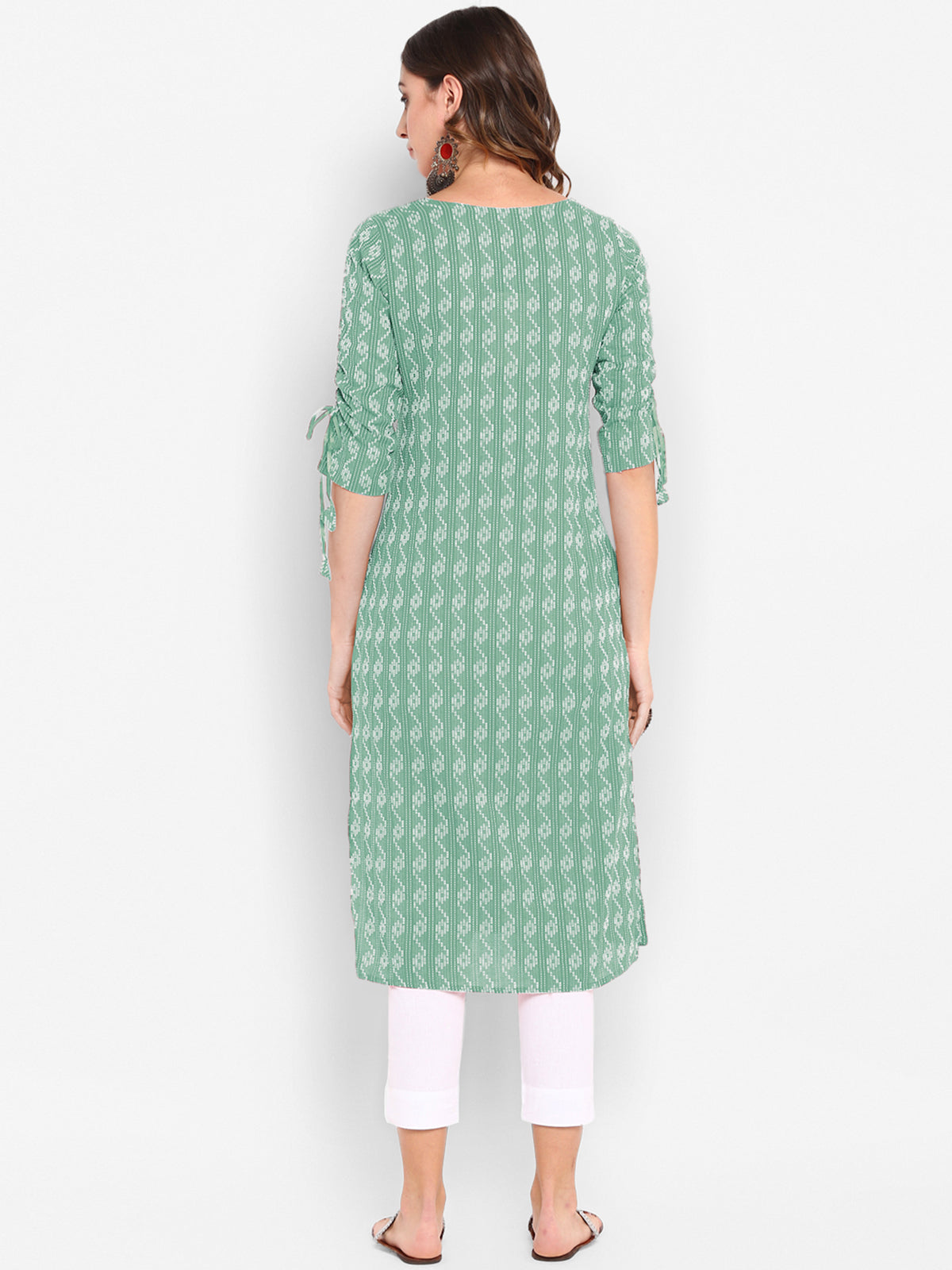 Cotton Green Woven Design Straight Kurta