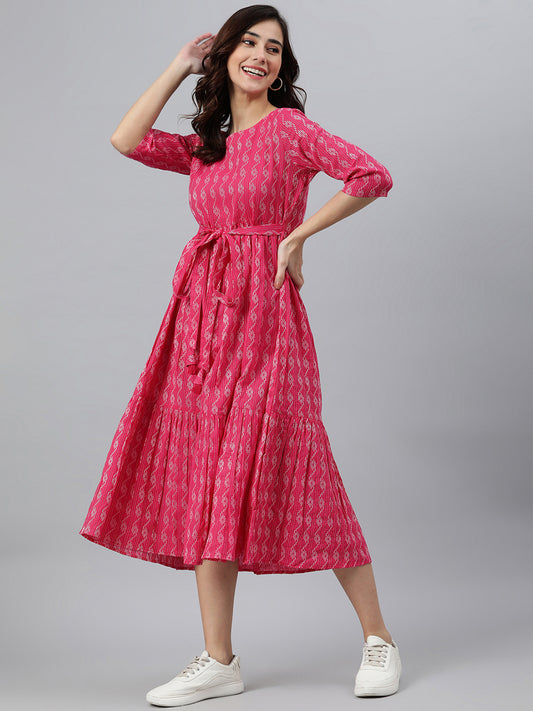 Chic Pink Woven Cotton Dress: Your Style, Your Statement