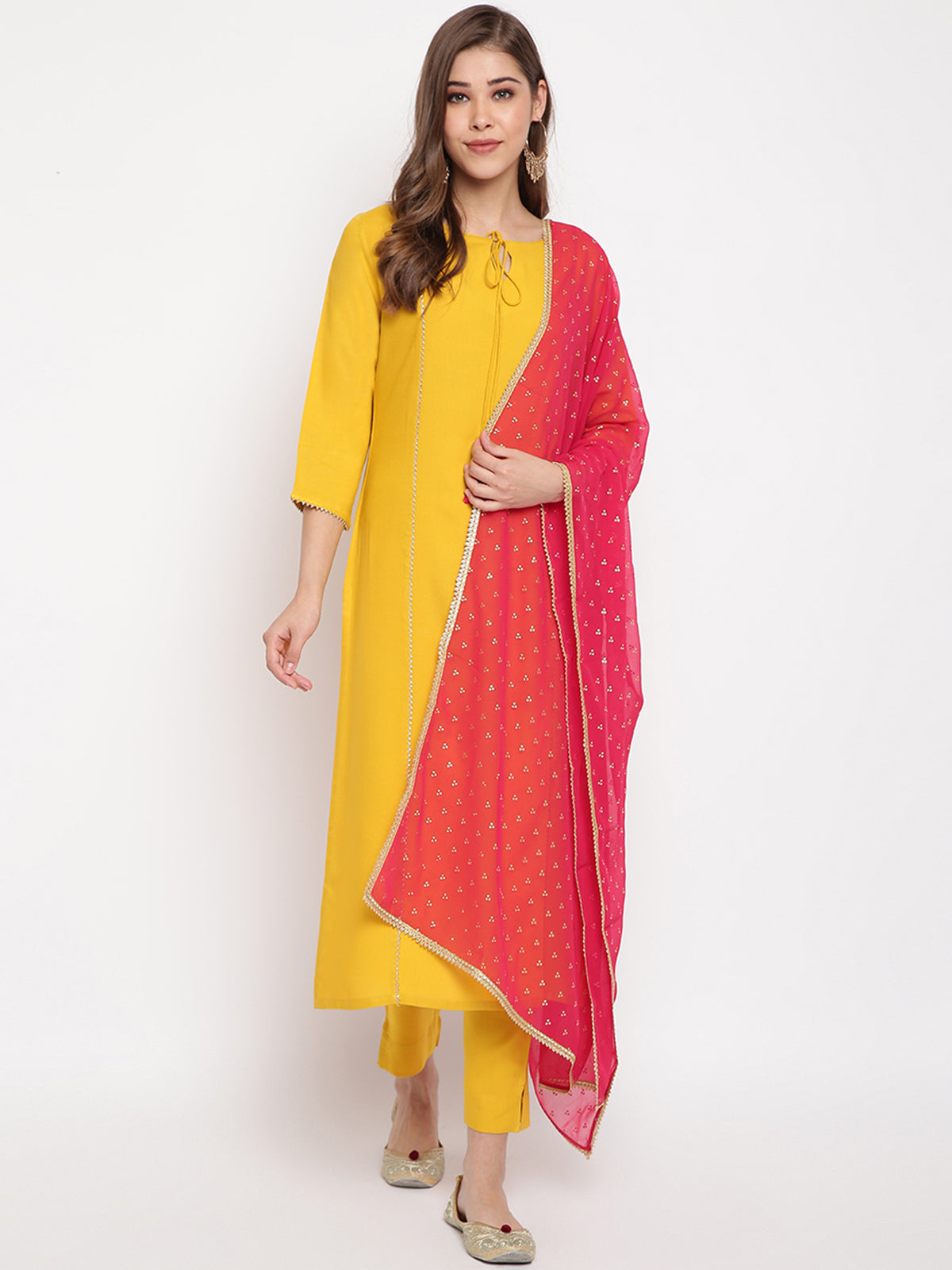 Festive Yellow Kurta, Pant & Dupatta Set