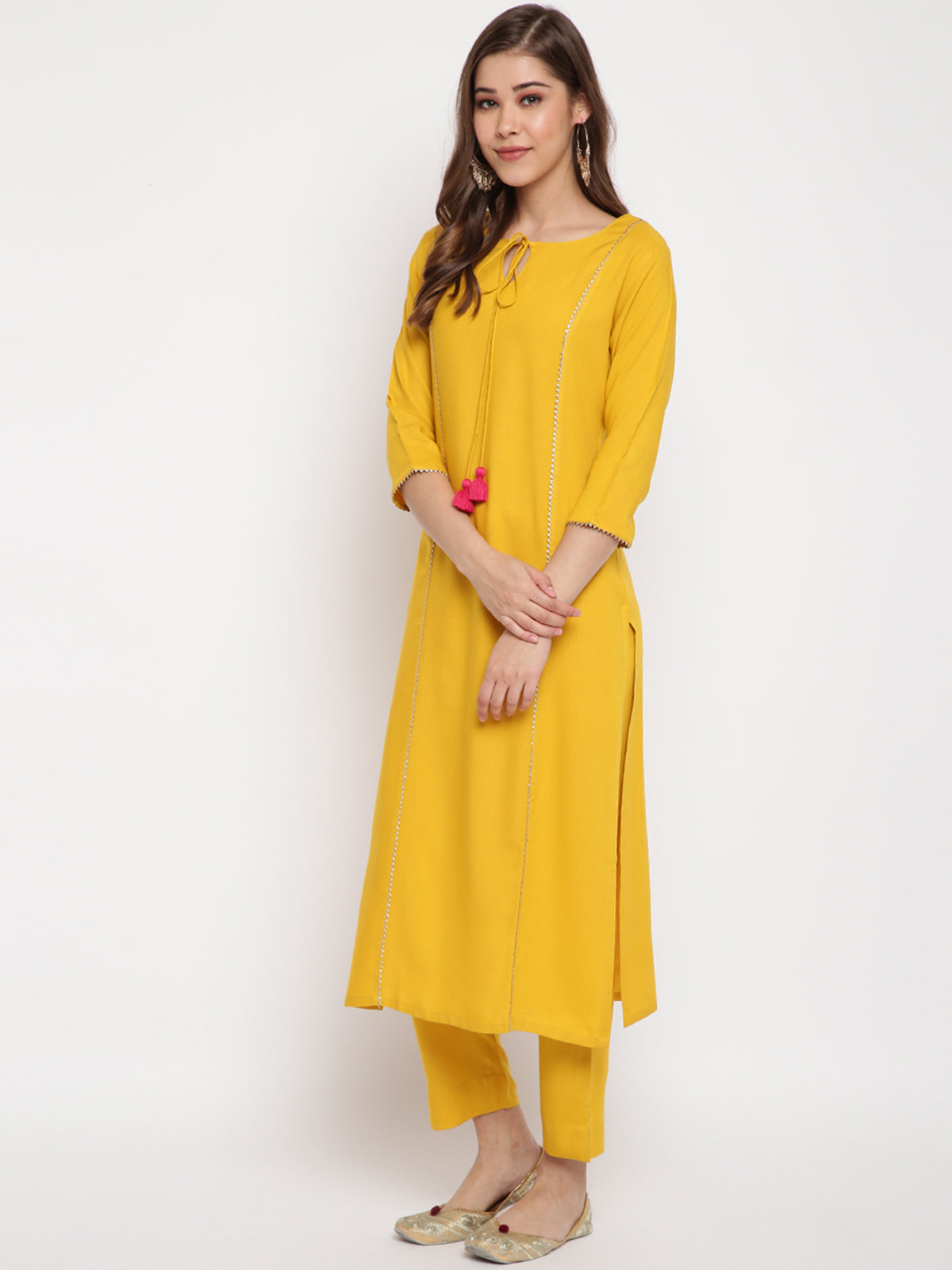 Festive Yellow Kurta, Pant & Dupatta Set