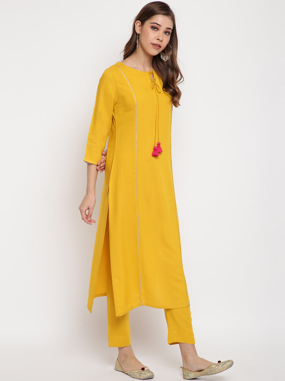 Festive Yellow Kurta, Pant & Dupatta Set