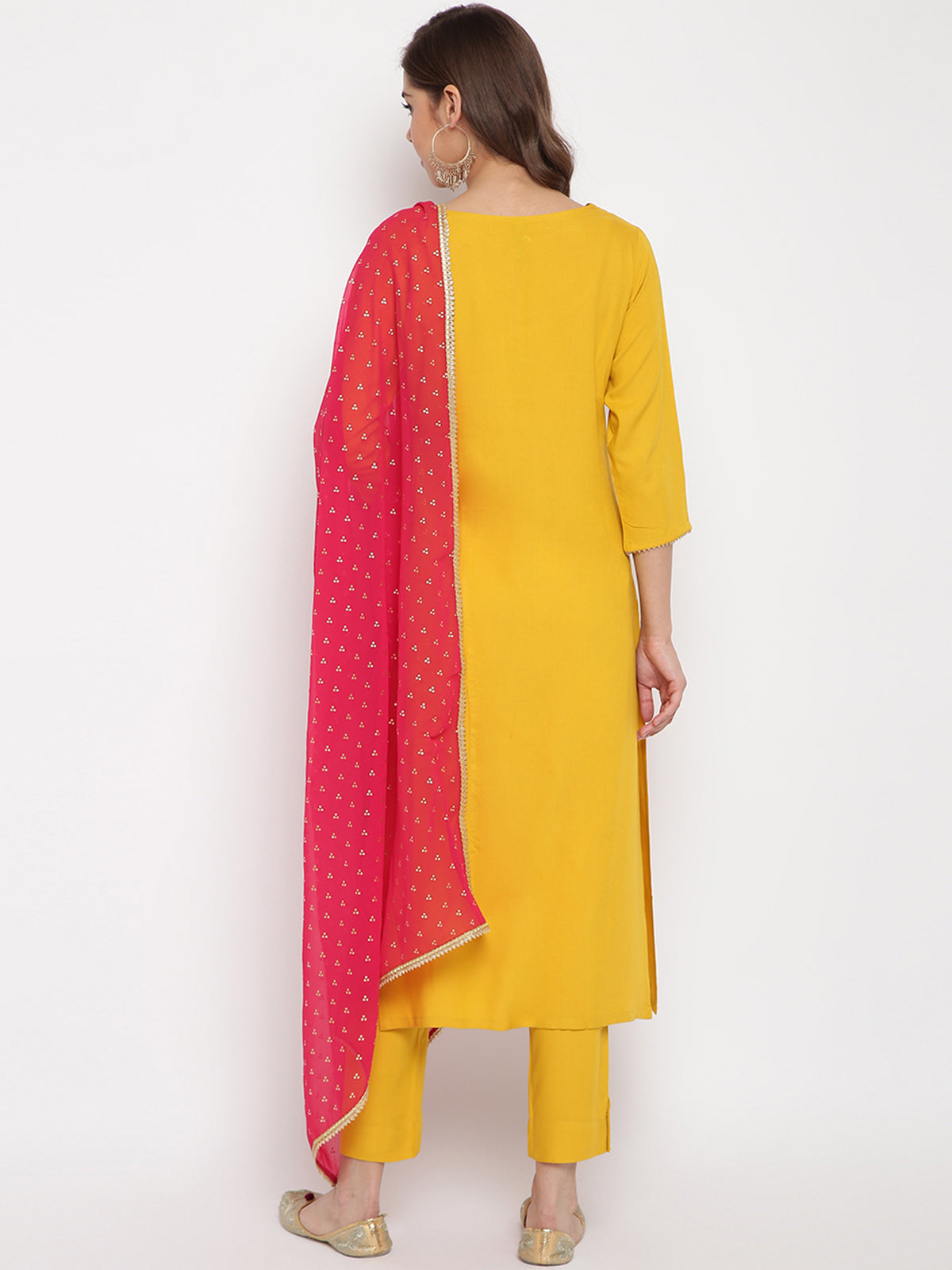 Festive Yellow Kurta, Pant & Dupatta Set