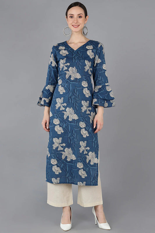 Navy Blue Kurta with Bell Sleeves