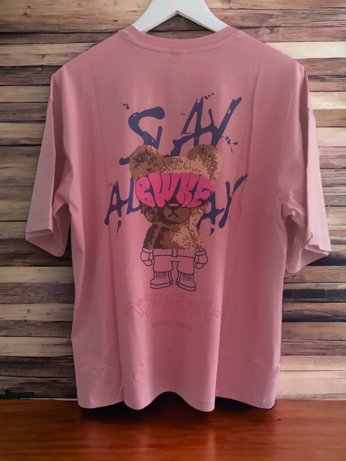 Oversized Drop Shoulder Printed Pink T-shirt