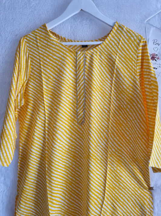 Yellow Leheria Cotton Kurta