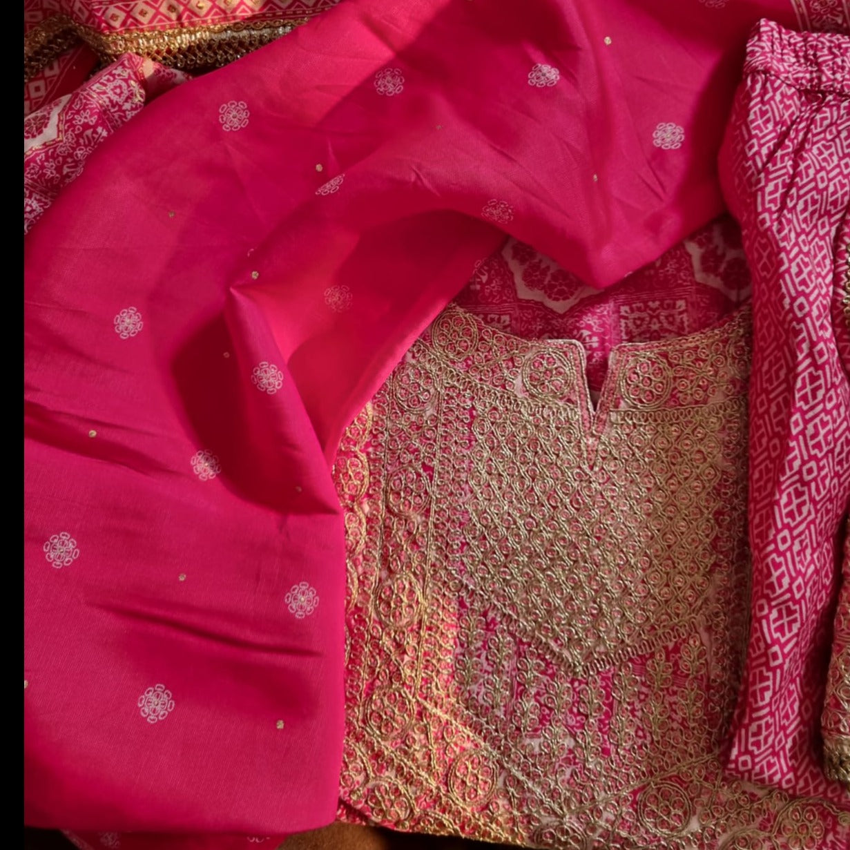 Pink Kurta Pant With Dupatta Set – Silk Blend with Yoke Design