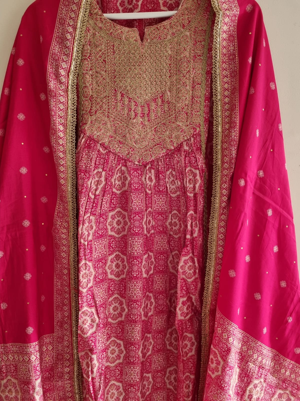 Pink Kurta Pant With Dupatta Set – Silk Blend with Yoke Design