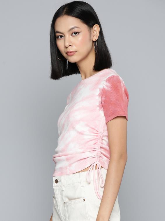 Pink Two Tone Stretchable Crop Top