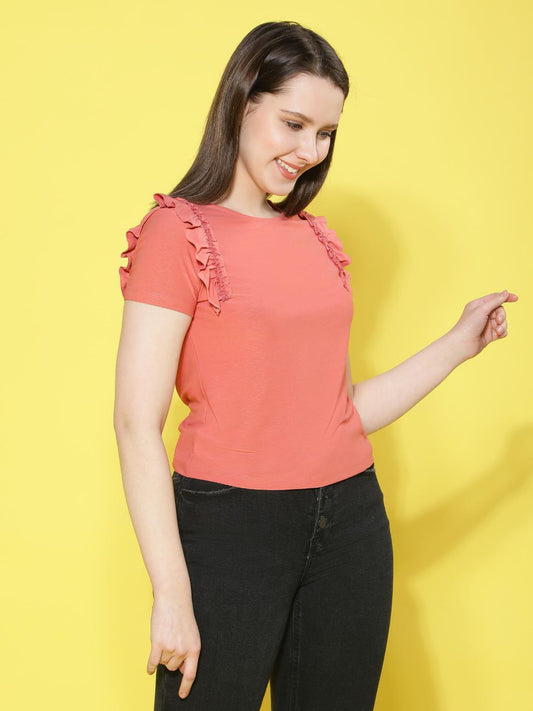 Peach Soft Cotton Top with Puff Sleeves Effortless Elegance!