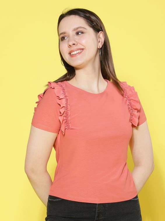 Peach Soft Cotton Top with Puff Sleeves Effortless Elegance!