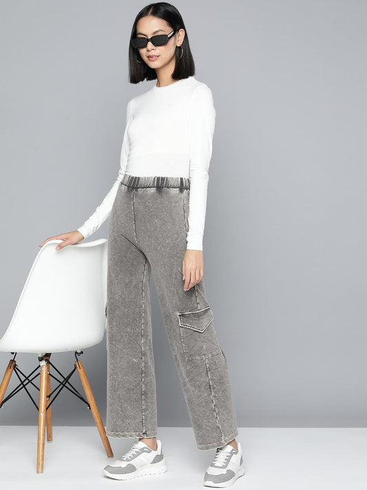Grey Viscose High Rise Cargo Pant: Cozy and Stylish