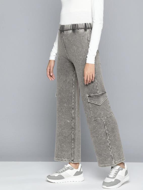 Grey Viscose High Rise Cargo Pant: Cozy and Stylish